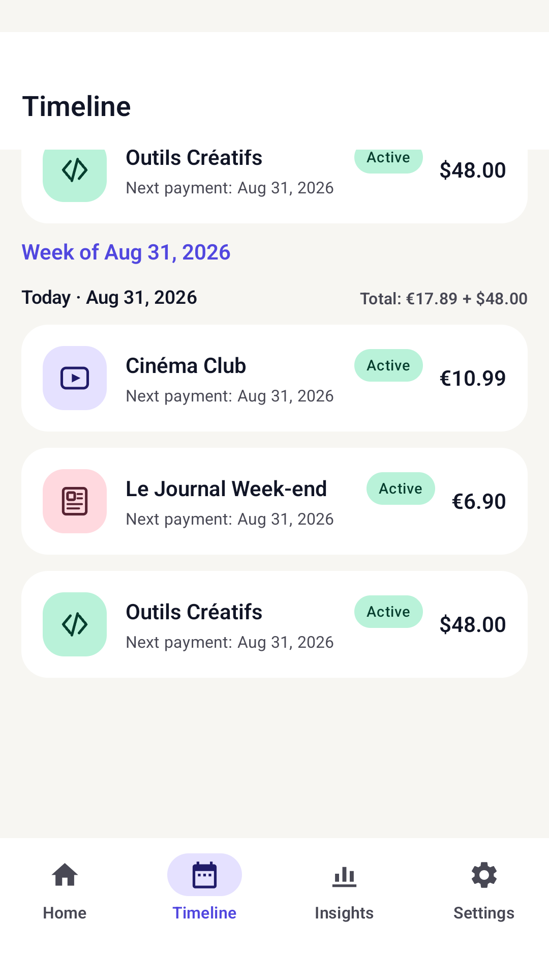 Mes Abonnements — capture 3